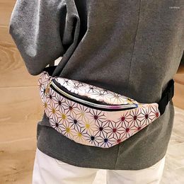 Waist Bags Women's Fashion Bag Personalised Roll Colour PU Leather Flashing Lattice Belt Case Laser Phone Pouch Fanny Pack