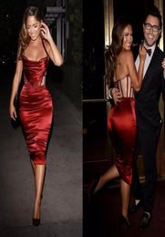 2017 Sexy Dark Red Elastic Silk like Satin Short Sheath Cocktail Dresses For Women Cheap Halter Lace Up Back KneeLength Party Gow8498555