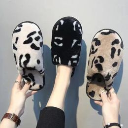 Slippers Unisex Indoor 2024 Leopard Print Design Home Cotton Shoes Winter Plush Warm Men's Casual Comfor Flat