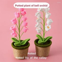 Decorative Flowers Wool Crocheted High-Rise Lily Orchid Potted Plant Green Ornaments Table Tea Decoration White Pink Artificial Flower Gift