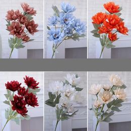 Decorative Flowers 6 Heads Artificial Dahlia Flower Head Bridal Wedding Bouquet Vase Decoration Home Accessories Christmas Decorations Fake