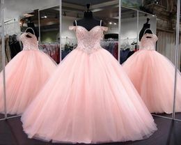 Pink Quinceanera Dresses 2021 Modest Masquerade Ball Gown Prom Dress Sweet 16 Girls Birthday Party Lace Up Off Shoulder Full Lengt8848911