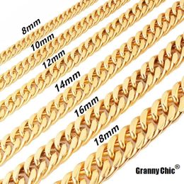 681012141618mm Women Mens Gold Color Cuban Link Chain Necklace Bracelet Stainless Steel Jewelry Christmas Gift 7-40inch 240320