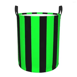 Laundry Bags Colourful Black And Green Stripe Basket Foldable Geometric Geometry Toy Clothes Hamper Storage Bin For Kids Nursery