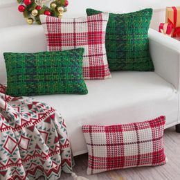 Pillow Red Green Christmas Plaid Weave Cover Thick Crochet Pillowcase 45x45/30x50cm Decorative Throw