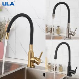 ULA Gold Kitchen Faucet Stainless Steel Flexible Spout Sink Cold Water Mixer Tap 360 Degree Rotate Crane 240325