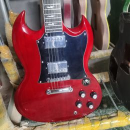 High quality Cherry red S G electric guitar, fingerboard lightning inset, nickel chrome hardware accessories, in stock, fast shipping, support for customization