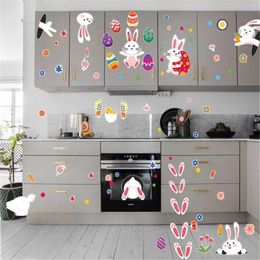 Wall Stickers Multi-picture Happy Easter Day Window Glass Decals Pvc Floor Background Home Decoration Sticker