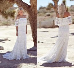 Dresses 2016 Simple Bohemian Lace Boho Wedding Dresses Off The Shoulder Cheap Beach Bridal Dresses Sweep Train Custom Made Wedding Gowns V