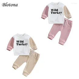 Clothing Sets Blotona Toddler Boys Girls Fall Outfits Letter Print Contrast Colour Long Sleeve Sweatshirt And Pants Thanksgiving 2Pcs Set