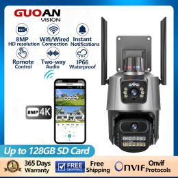 Cameras 4k 8mp Wifi Smart Survalance Camera Dual Lens Waterproof Monitor Police Light Alarm Ip Security Protection