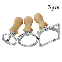 Baking Moulds 3pcs Ravioli Stamp Set Classical Cutter Maker With Wood Handle Pasta Mold Cookie Tool