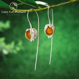 Earrings Lotus Fun Moment Real 925 Sterling Silver Natural Stone Fashion Jewellery Creative Physalis Fruits Dangle Earrings for Women