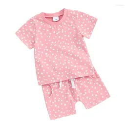Clothing Sets Baby Girls 2 Piece Outfit Floral Print Short Sleeve T-Shirt And Elastic Shorts Set Cute Summer Clothes