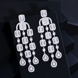 Earrings CWWZircons Elegant Gorgeous Cubic Zirconia Pave Long Tassel Dangle Drop Wedding Bridal Earrings Luxury Jewelry Accessories CZ972