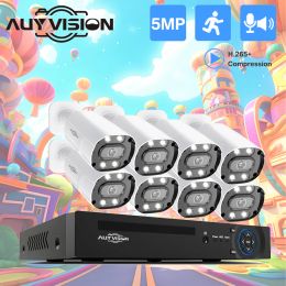 System 5MP Security Camera System Kit 2Way Audio 8CH 4K H.265+ POE NVR AI Color Night Home Surveillance Camera Outdoor Xmeye Set