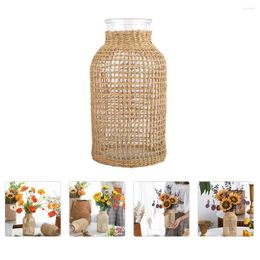 Vases Rustic Glass Rope Woven Decorative Flower Vase Natural Arrangement Dining Table Centerpieces For Flowers