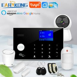 Kits Wifi GSM Alarm System 433MHz Home Burglar Security Alarm Wireless Wired Detector RFID Touch Keyboard Temperature Humidity Alexa