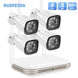 System RUSFEIDA 4CH NVR Wireless Wifi Camera Kit Outdoor Security 4K 5MP IP Camera Face Detection CCTV Mini Video Surveillance System