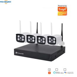 System Tuya Smart Life 4CH Wireless NVR Kits 2.0MP IP Wi Fi Home Security CCTV System Outdoor night vision IP Camera real P2P Video Set