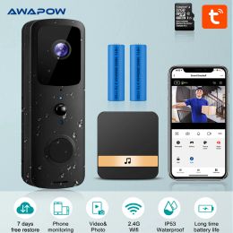 Doorbells Awapow Smart Tuya Video Doorbell Wifi Connect with Video Surveillance Camera Hd Night Vision Picture Doorbell Home Secure System