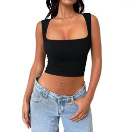Women's Tanks Women Crop Tank Tops Solid Colour Low Cut U Neck Sleeveless Summer Basic Vest Aesthetic Clothes For Streetwear