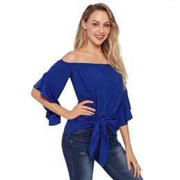 Women's T Shirts Women Sexy Blue T-shirt Tube Top Strapless Backless Autumn Tshirt Female Long Sleeve Off Shoulder Casual Loose Tee Shirt