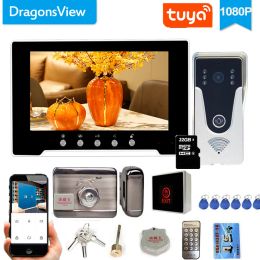 Doorbells Dragonsview 7 Inch Wifi Video Intercom With Lock Wirelesss Video Door Phone Intercom System Unlock Doorbell with Camera Record