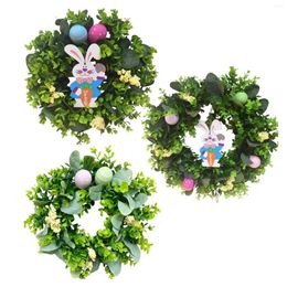 Decorative Flowers Easter Wreath Garland Hanging Round Egg Flower Spring Summer Door For Backdrop Holiday Decor