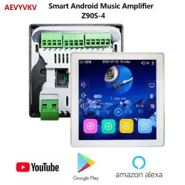 Amplifier Home Theatre Stereo Sound Wall Amplifier, 4 "Touch Screen, Android 10.0, Support Voice Control, Remote Control, Music Player