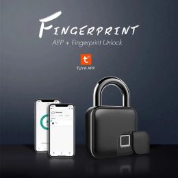 Lock Tuya Smart Bluetooth Biometric Fingerprint Padlocks USB Rechargeable Smart Security Lock Sharing Control to Family