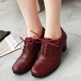 Dress Shoes Vintage Women's Pumps Loafers Fashion Lace-up Black Red High Heels Classic Casual Western Party Office Woman Comfort