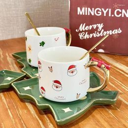 Mugs Cute Santa Claus Coffee Cup Christmas Tree Saucer Set Kawaii Mug Gingerbread Man Snowman Bear Ceramic Gift