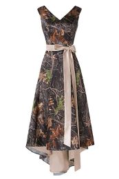 Dresses 2019 High Low V Neck Camo Prom Dresses With A Line Sleeveless Formal Dresses Plus Size Evening Bridesmaid Wear Party Gown QC1341