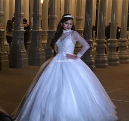 2021 Long Sleeve Quinceanera Dresses Beads High Neck Sheer Plus Size Debutantes Sweet 16 Party Dress Vestidos De 15 Anos3608822