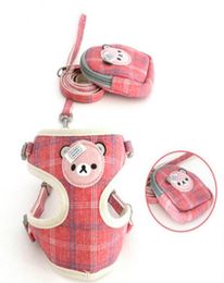 Dog Collars Leashes Pet Supplies Harness Leash Set IShaped Plaid Cartoon Bear Polyester Breathable Mesh Chest Strap Snack Pack9751047