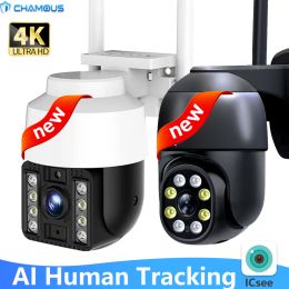 Intercom 4k Security Camera Outdoor 8mp Ptz Wifi Ip Camera 5mp Cctv Auto Tracking Mini Video Surveillance 4x Zoom Dome Icsee Alexa Onvf