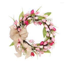 Decorative Flowers Tulip Wreath For Front Door Decor 18 Inches Artificial Flower Hanging Window Wall Wedding