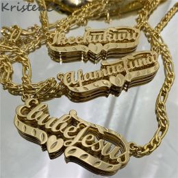 Necklaces Kristenco New Custom Name Necklace Personalised Women Double Plated Gothic Nameplate Custom Gold Choker Necklace for Women Gift
