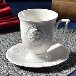 Mugs Viennese Coffee Cup And Saucer Set Literary Ceramic Embossed Nordic 350ml