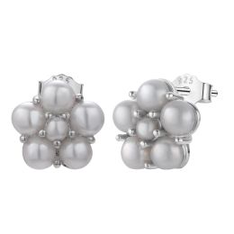 Rings Freshwater Pearl Stud Earrings 925 Sterling Silver Fashion Flower Shape Mini Button Pearl Earrings For Women Girls Party Jewellery