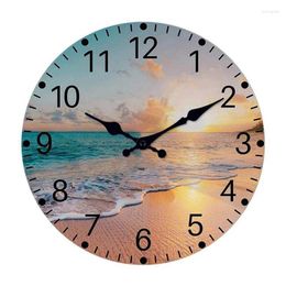 Wall Clocks Summer Beach Digital Clock 12 Inch Creative Modern Home Decoration For Living Room Bedroom Office Round Pointer