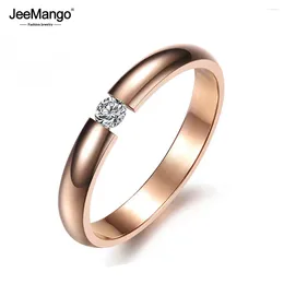 Cluster Rings JeeMango CZ Crystal Ring For Women Rose Gold Color/White/Black Color Stainless Steel Party Engagement Jewelry JR19101