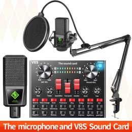 Microphones 3.5mm Microphone Condenser Recording Microphone V8 Live Sound Card Se with Stand for PC Karaoke Streaming Podcasting for Youtube