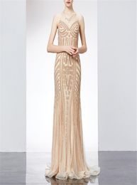 Sparkling mermaid Evening Dresses Sexy Champagne Gold Prom Dresses Spaghetti Zipper back Sweep train BlueSilver Pageant Dresses8182551