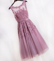 Women Short Evening Dresses 2021 Dusty Rose Pink Bridesmaid Dresses Cheap Knee Length Prom Dresses Lace Appliques Party Gowns Even4322500