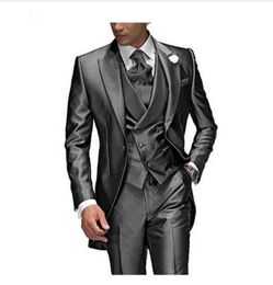 Charcoal Grey Men039s Suit For Wedding Peaked Lapel 3 Pieces Groom Tuxedos Wedding Suit for Men Custom MadeJacketPantsVest9452960