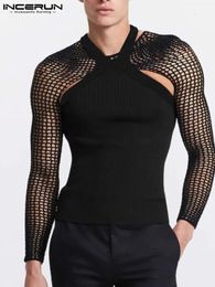 INCERUN Fashion Men T Shirt Sexy See Through Mesh Hollow Two Pieces Sets Tops Streetwear Party Nightclub Men Clothing S-5XL240402