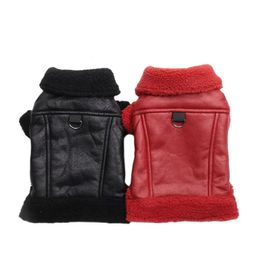 Winter Dog Coat Jacket Faux Leather Fleece Warm Pet Puppy Clothing Apparel Outfit 240320