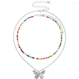 Pendant Necklaces 2Pcs Bohemian Style Bead Necklace Simple Butterfly Decorative Alloy For Women Girls Jewellery Accessories
